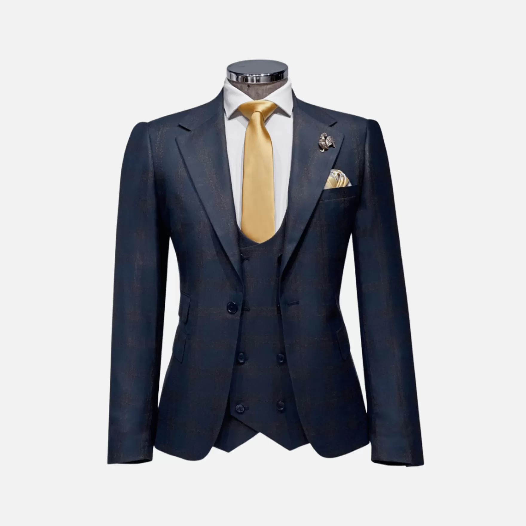 New Edition Fashion Suits-Andrew II Vested Plaid Suit Navy