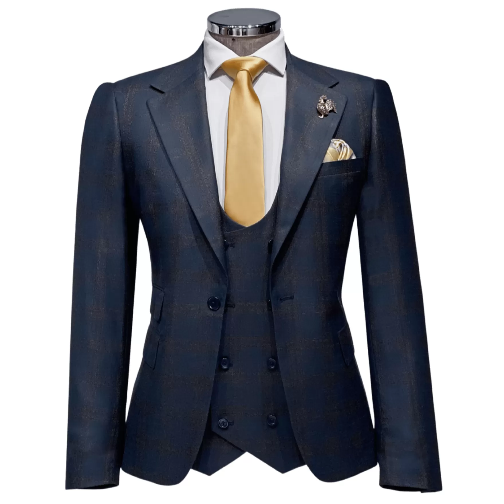 New Edition Fashion Suits-Andrew II Vested Plaid Suit Navy