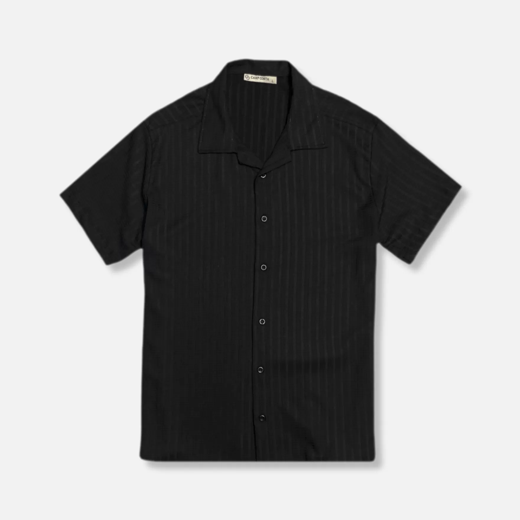 New Edition Fashion Button Downs-Callahan Resort Knitted Revere Collar Shirt Black