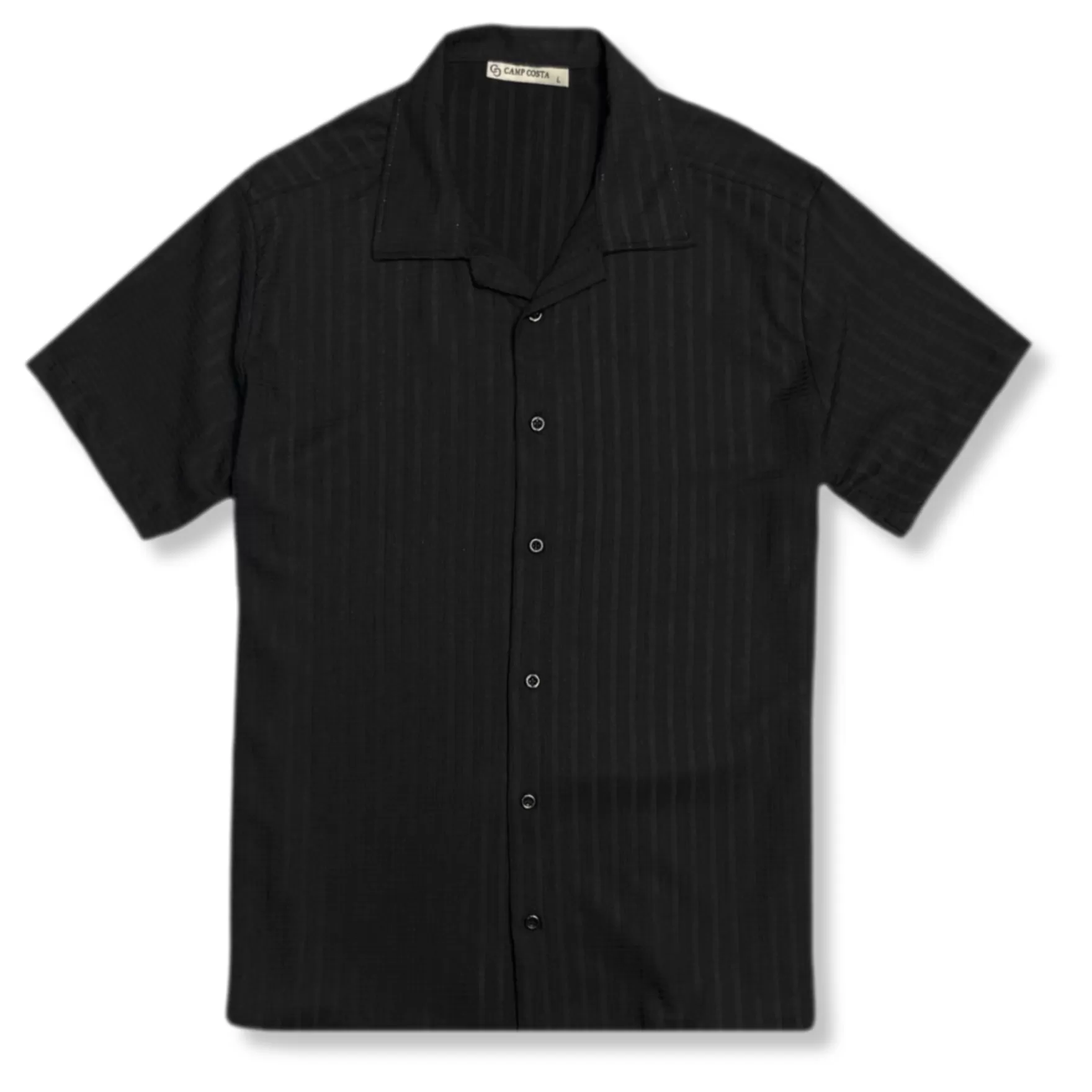 New Edition Fashion Button Downs-Callahan Resort Knitted Revere Collar Shirt Black