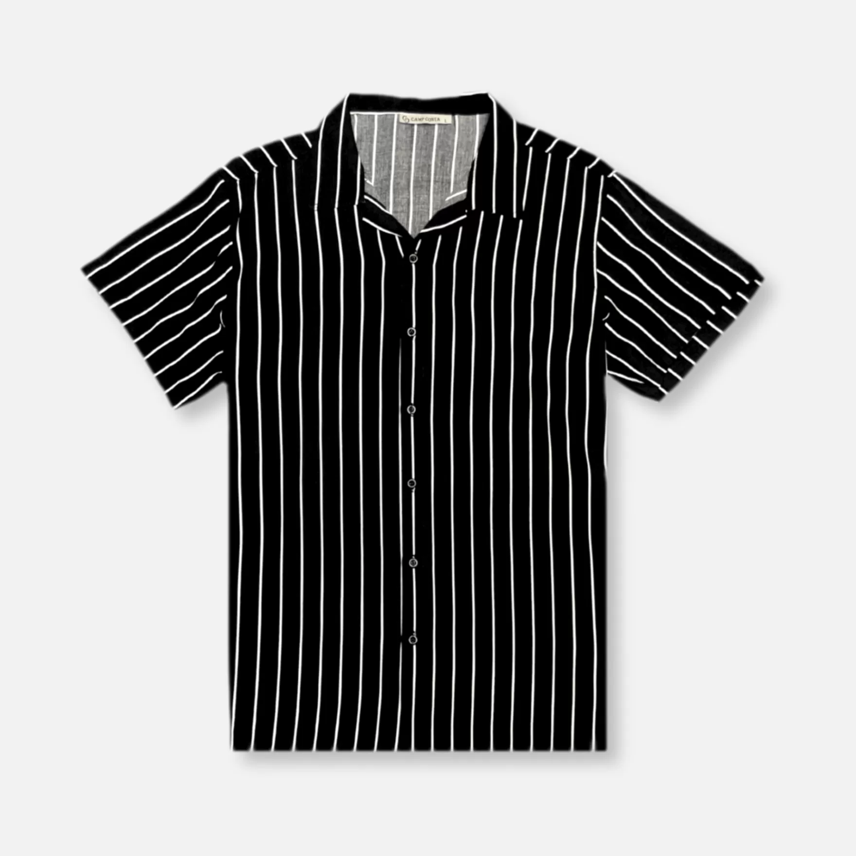 New Edition Fashion Button Downs-Callaway Resort Striped Revere Collar Shirt Black