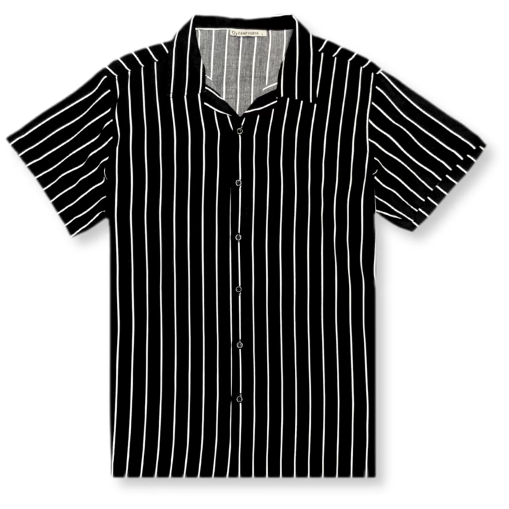 New Edition Fashion Button Downs-Callaway Resort Striped Revere Collar Shirt Black