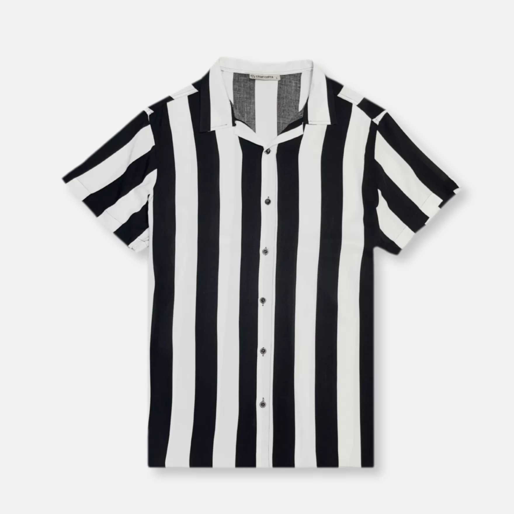 New Edition Fashion Button Downs-Camara Striped Revere Collar Shirt White/Black