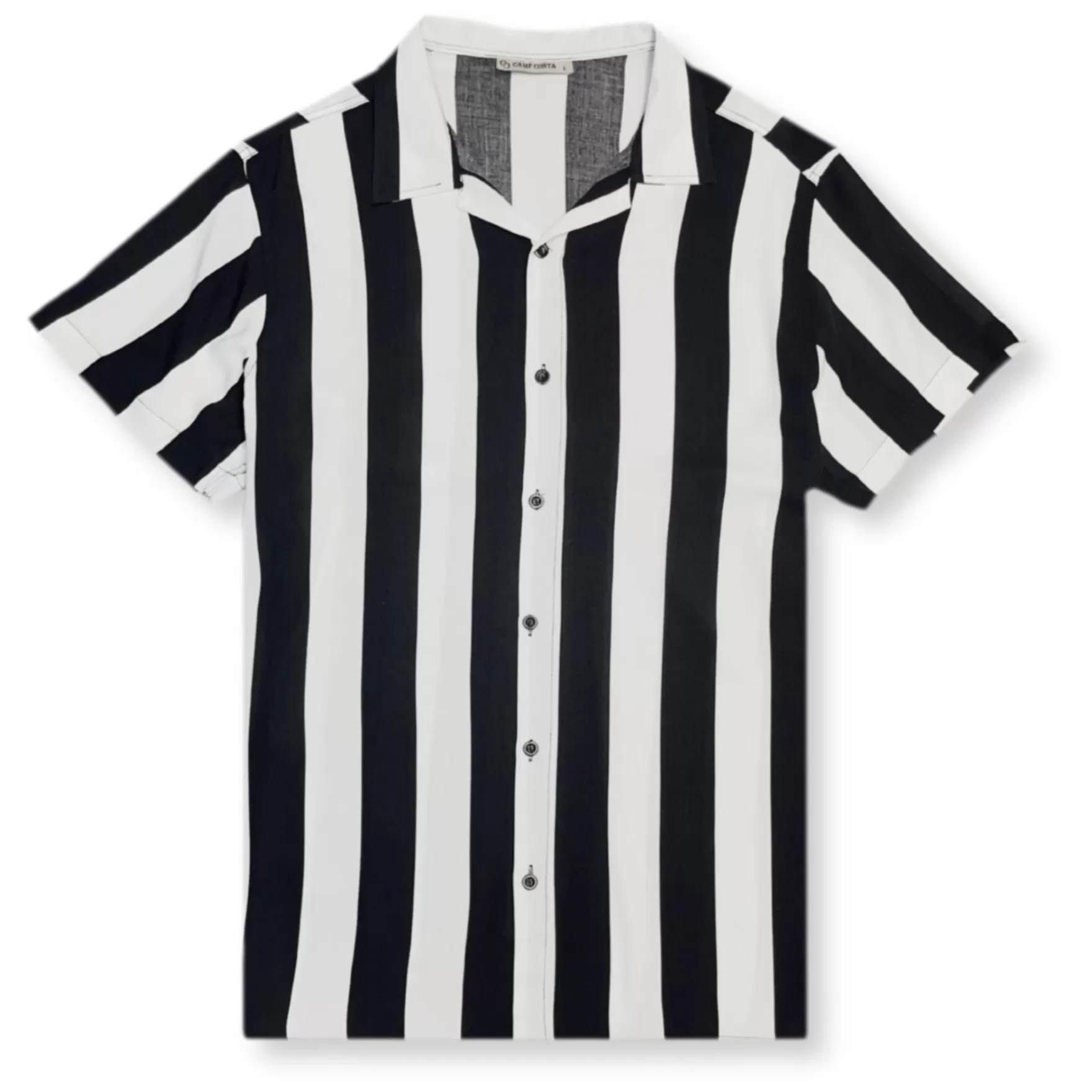 New Edition Fashion Button Downs-Camara Striped Revere Collar Shirt White/Black