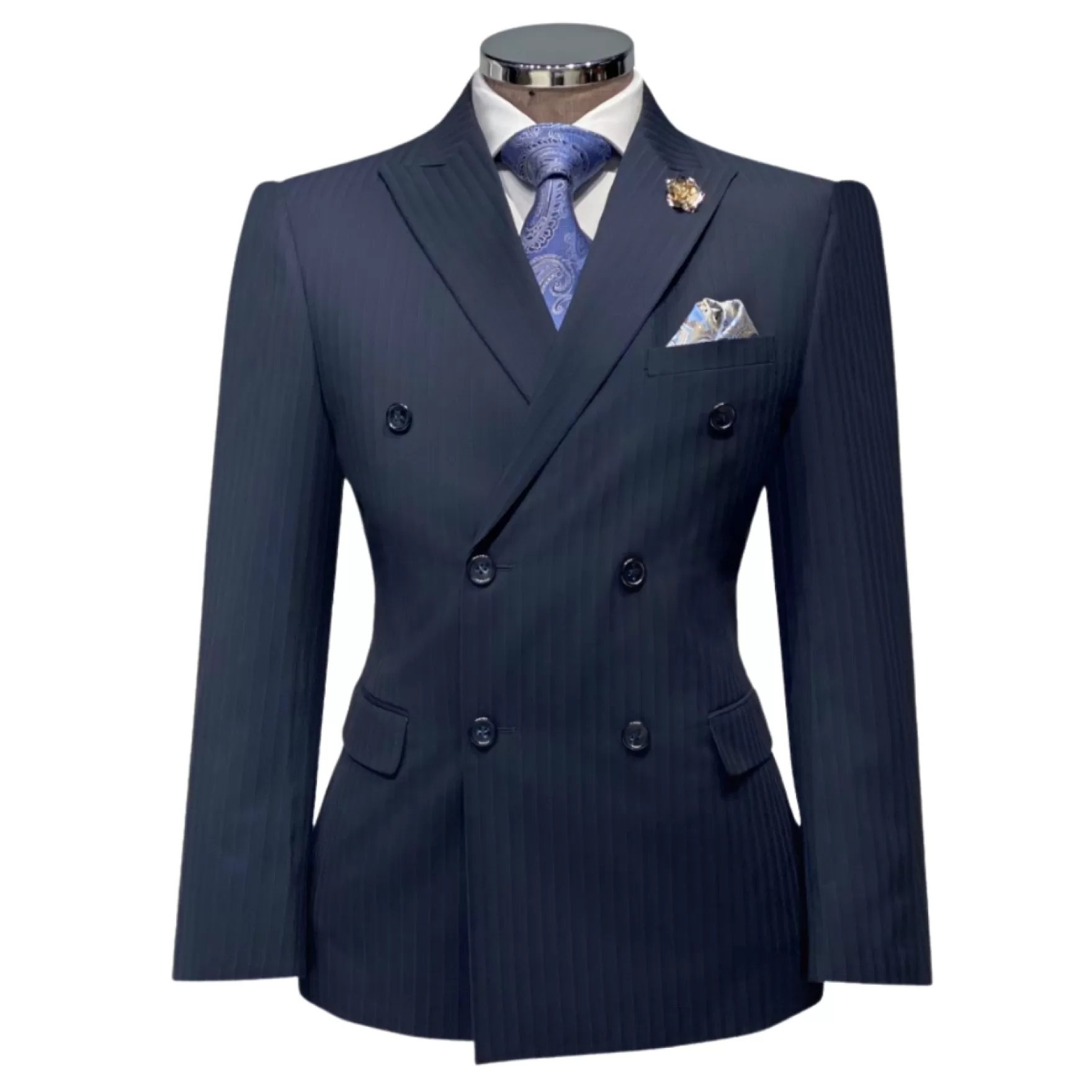 New Edition Fashion Suits-Concord Slim Fit Double Breasted Suit Navy