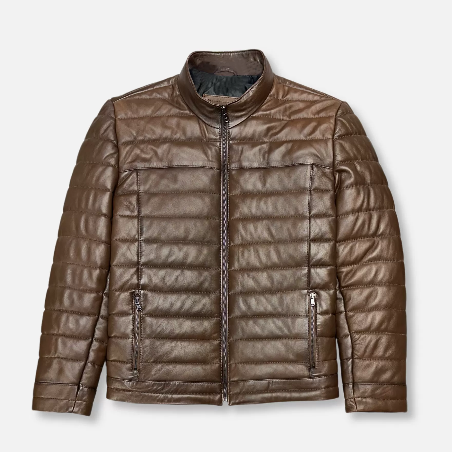 New Edition Fashion Coats & Outerwear-Darren Leather Puffer Jacket Brown