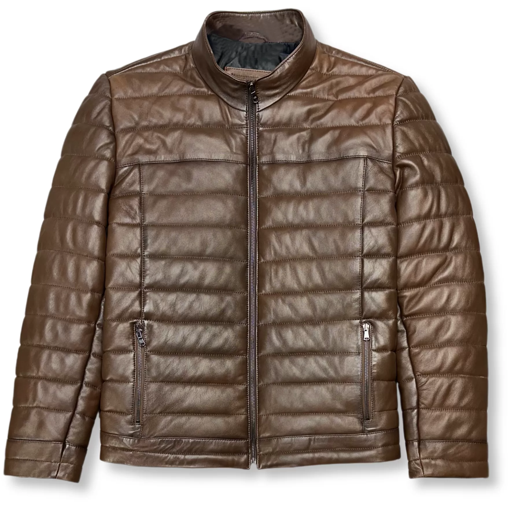 New Edition Fashion Coats & Outerwear-Darren Leather Puffer Jacket Brown