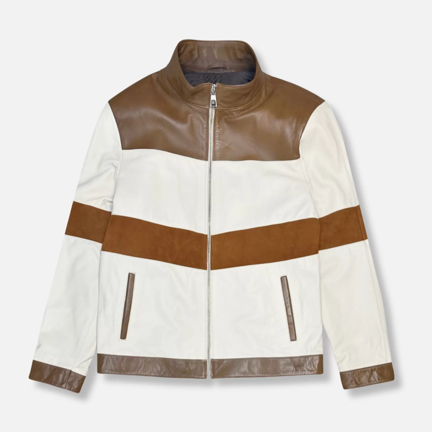 New Edition Fashion Coats & Outerwear-Daxton Patchwork Leather Biker Jacket Camel Multi