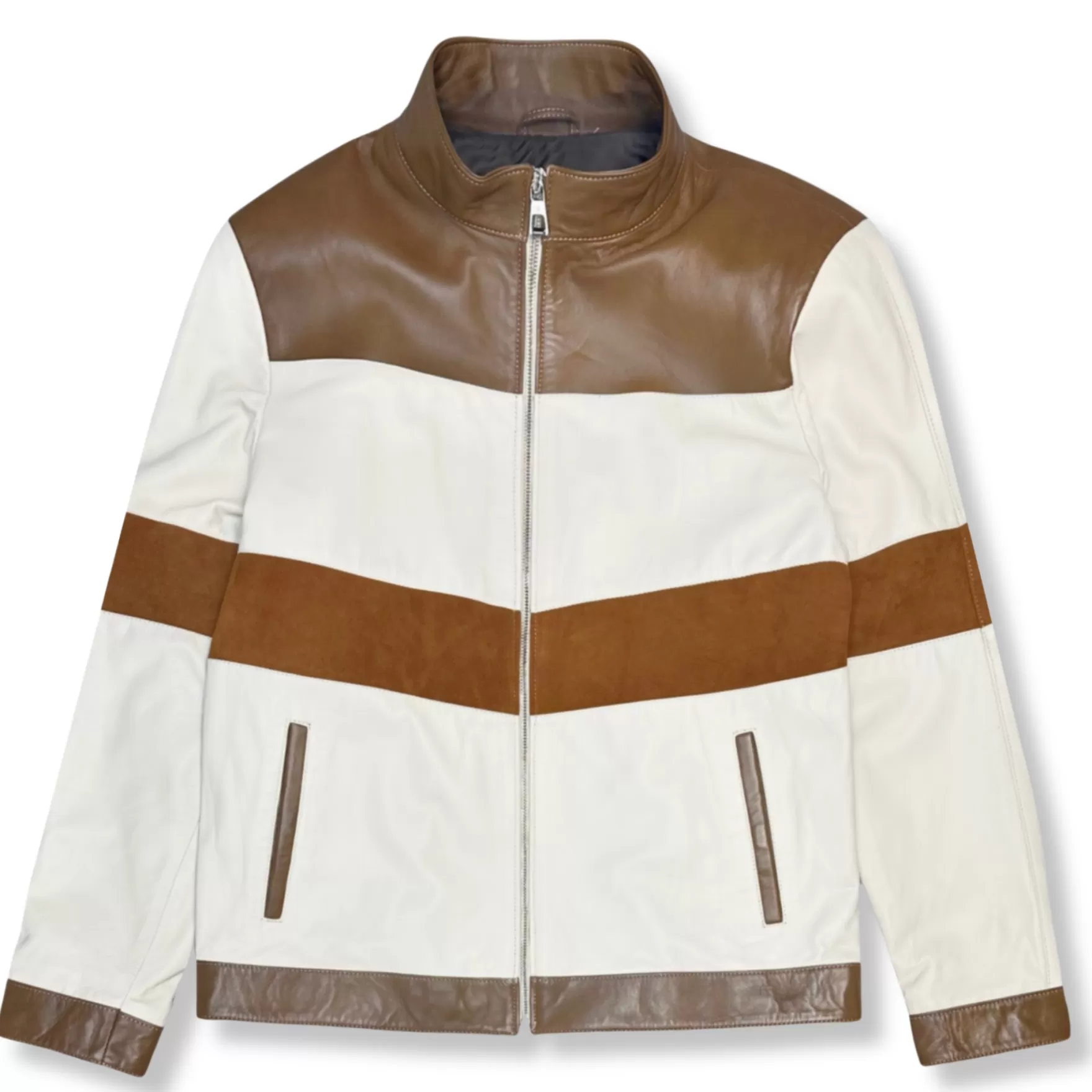 New Edition Fashion Coats & Outerwear-Daxton Patchwork Leather Biker Jacket Camel Multi