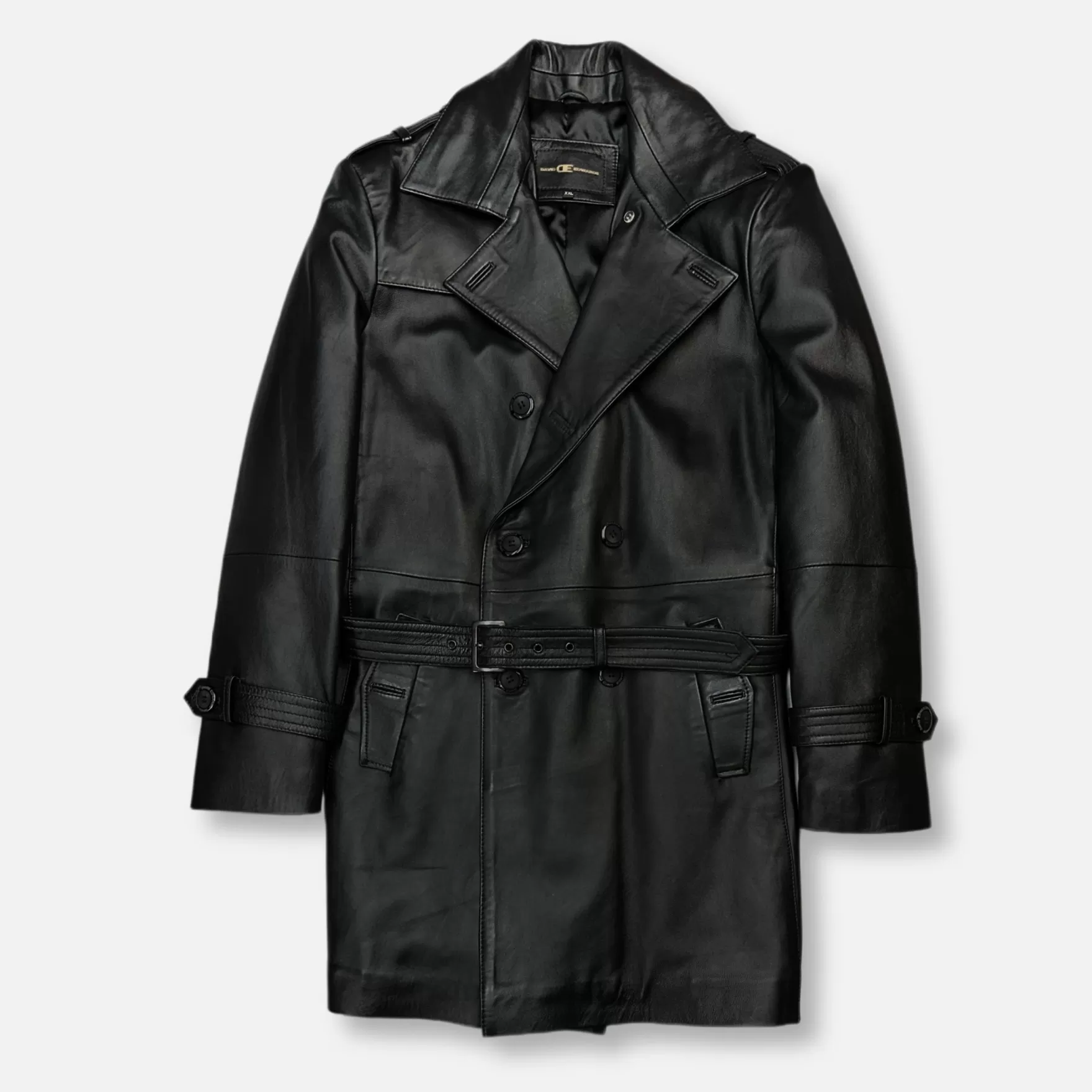 New Edition Fashion Coats & Outerwear-DeAngelo Leather Trench Coat Black