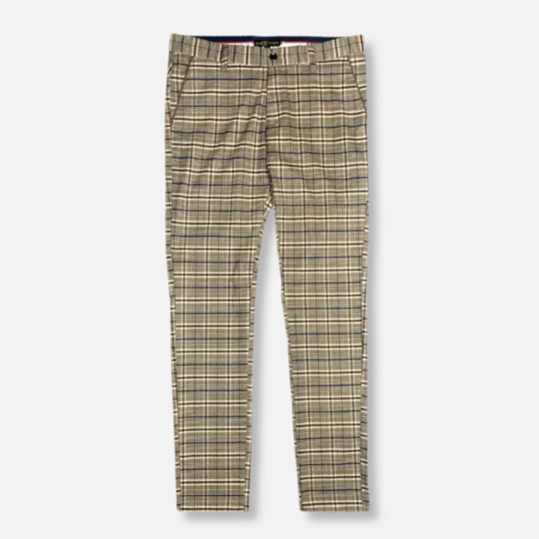 New Edition Fashion Pants | Dress Pants-Dennis Slim Fit Plaid Pants Beige