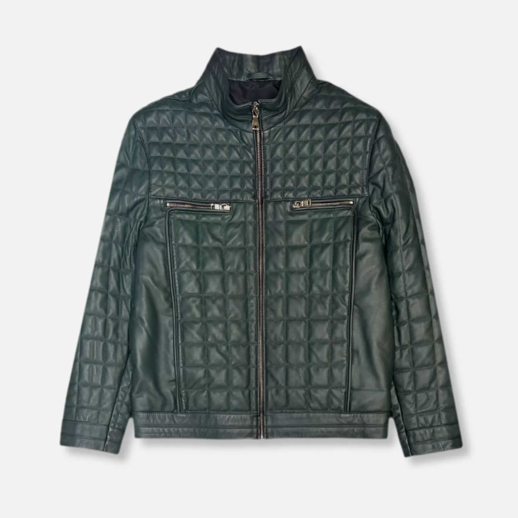 New Edition Fashion Coats & Outerwear-Denzel Quilted Leather Jacket Hunter Green