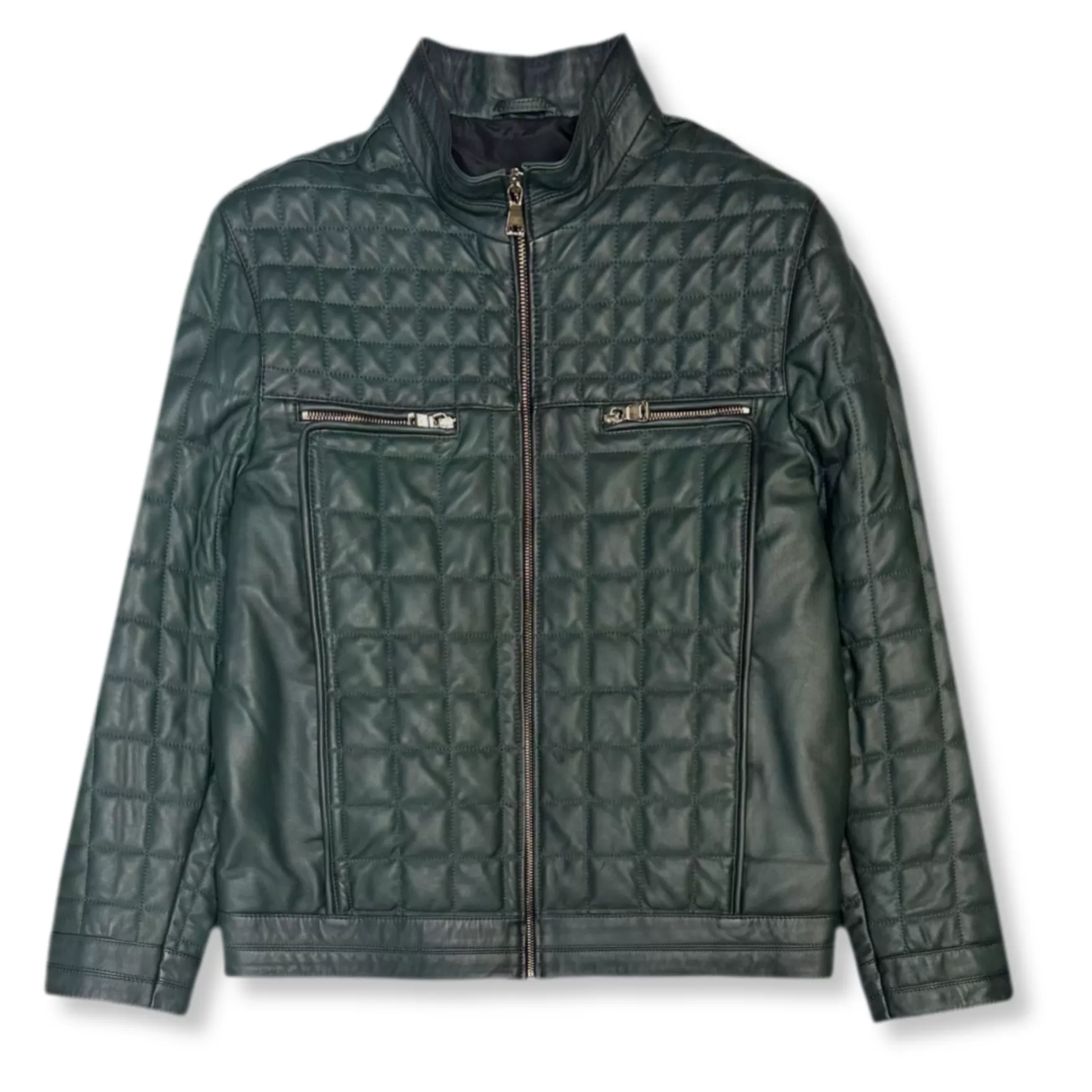 New Edition Fashion Coats & Outerwear-Denzel Quilted Leather Jacket Hunter Green