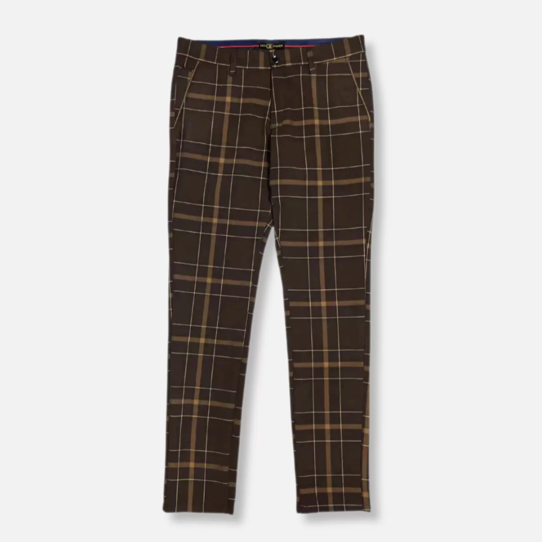 New Edition Fashion Pants | Dress Pants-Derington Slim Fit Plaid Pants Brown