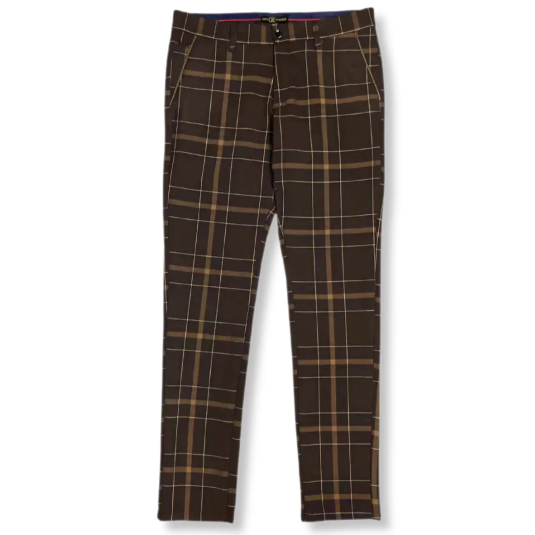 New Edition Fashion Pants | Dress Pants-Derington Slim Fit Plaid Pants Brown