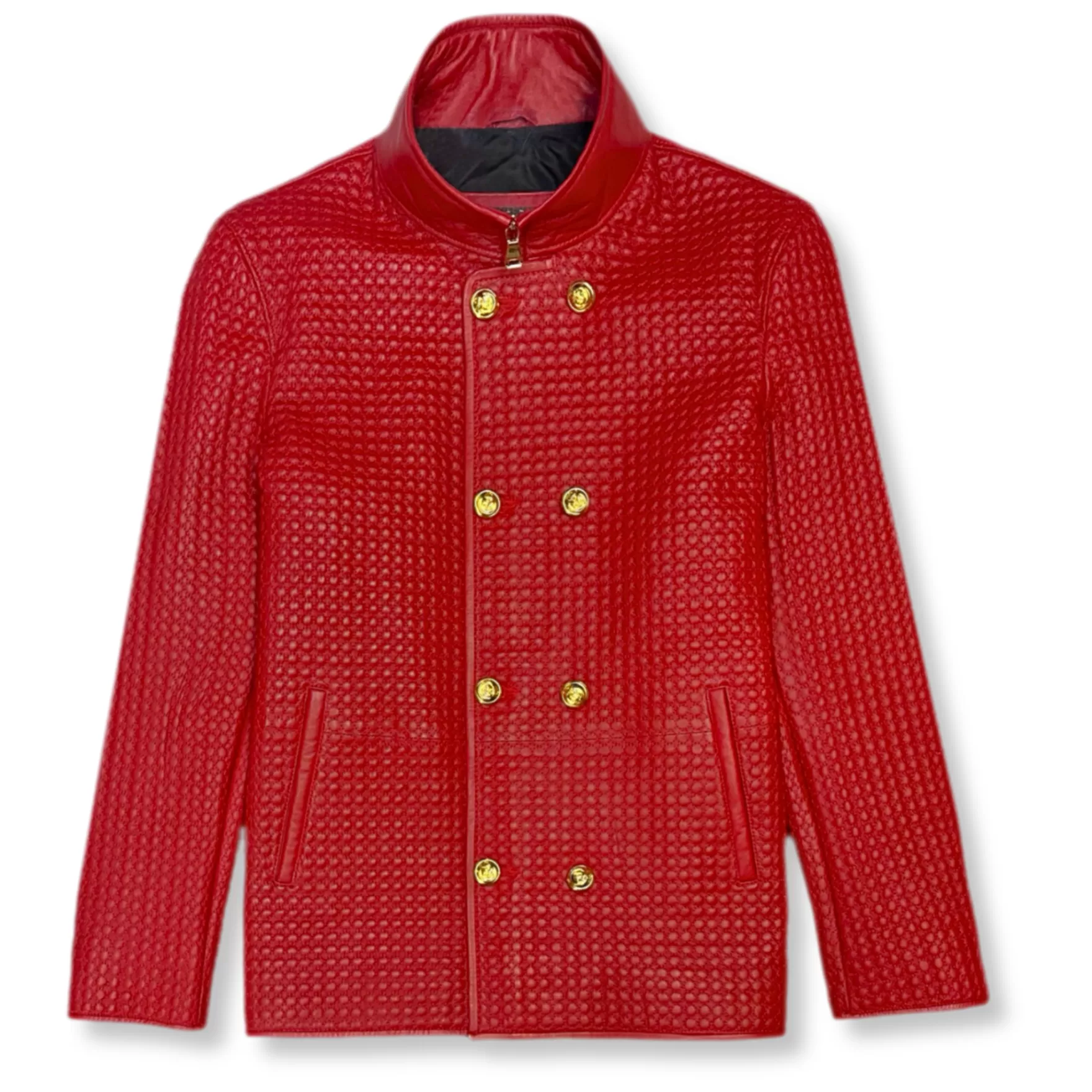 New Edition Fashion Coats & Outerwear-Diamond Leather Jacket Red