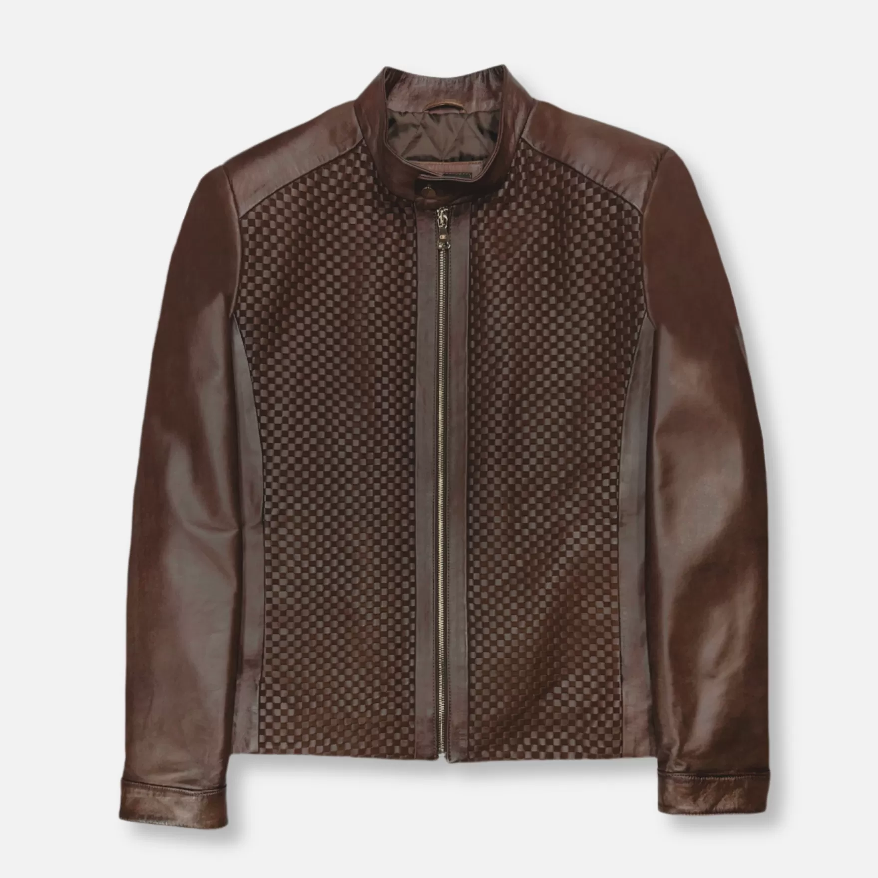 New Edition Fashion Coats & Outerwear-Dillard Racer Woven Leather Jacket Brown