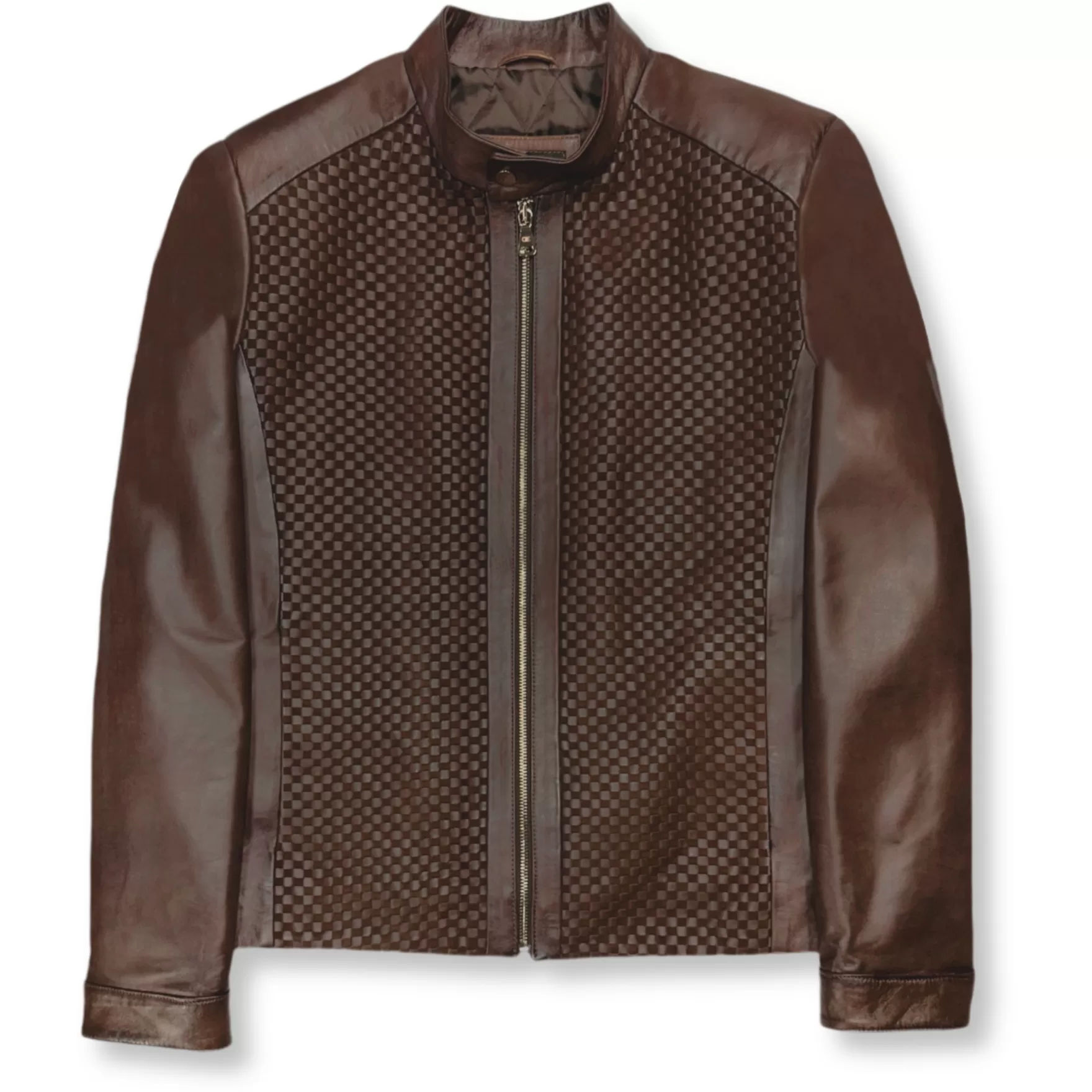 New Edition Fashion Coats & Outerwear-Dillard Racer Woven Leather Jacket Brown