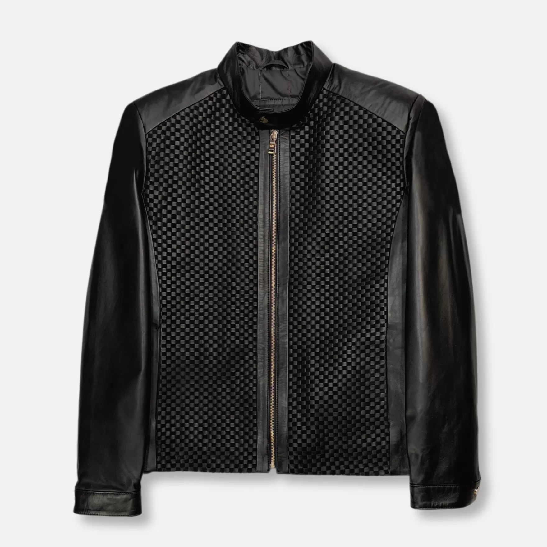 New Edition Fashion Coats & Outerwear-Dillard Racer Woven Leather Jacket Black