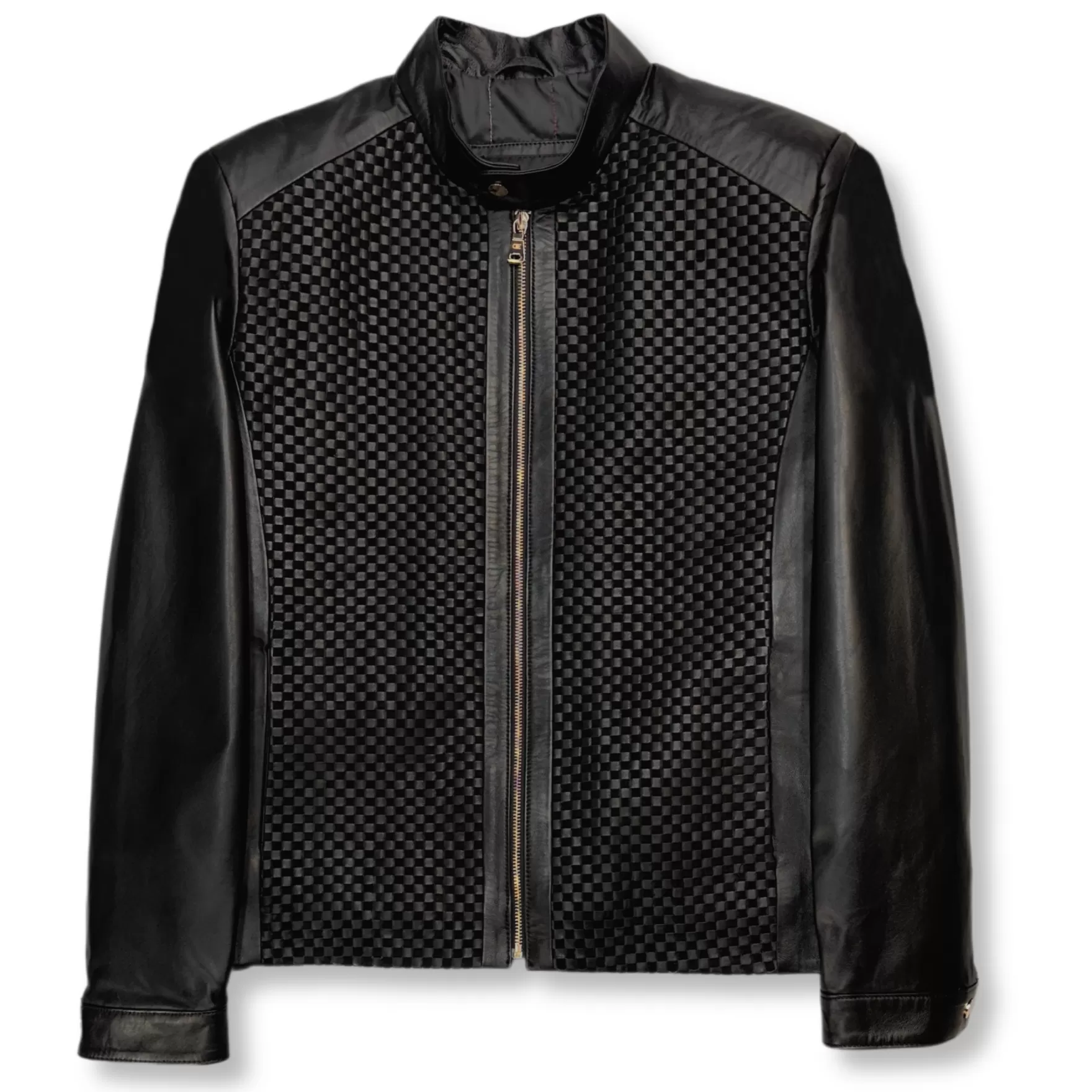 New Edition Fashion Coats & Outerwear-Dillard Racer Woven Leather Jacket Black