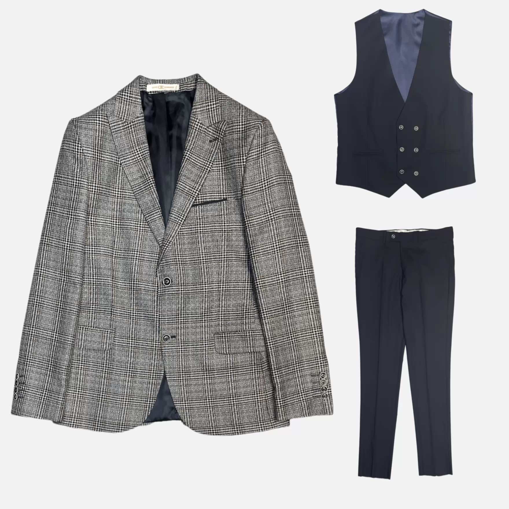 New Edition Fashion Suits-Dobkins Plaid Vested Suit Navy