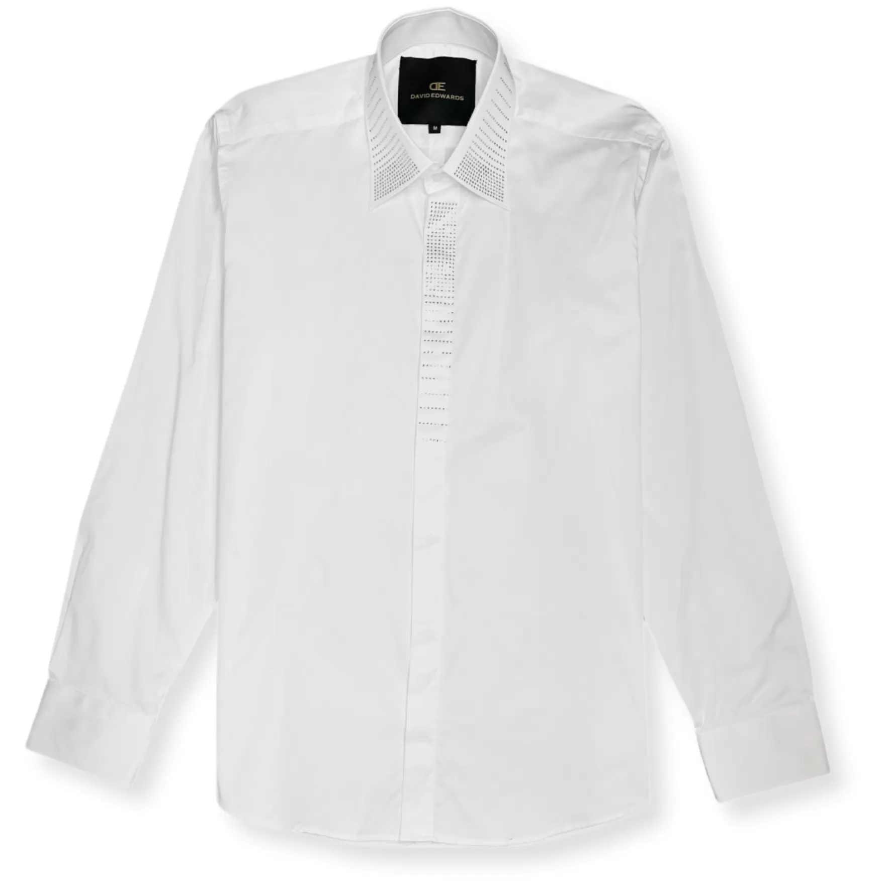 New Edition Fashion Dress Shirts-Dowson Long Sleeve Rhinestone Shirt White