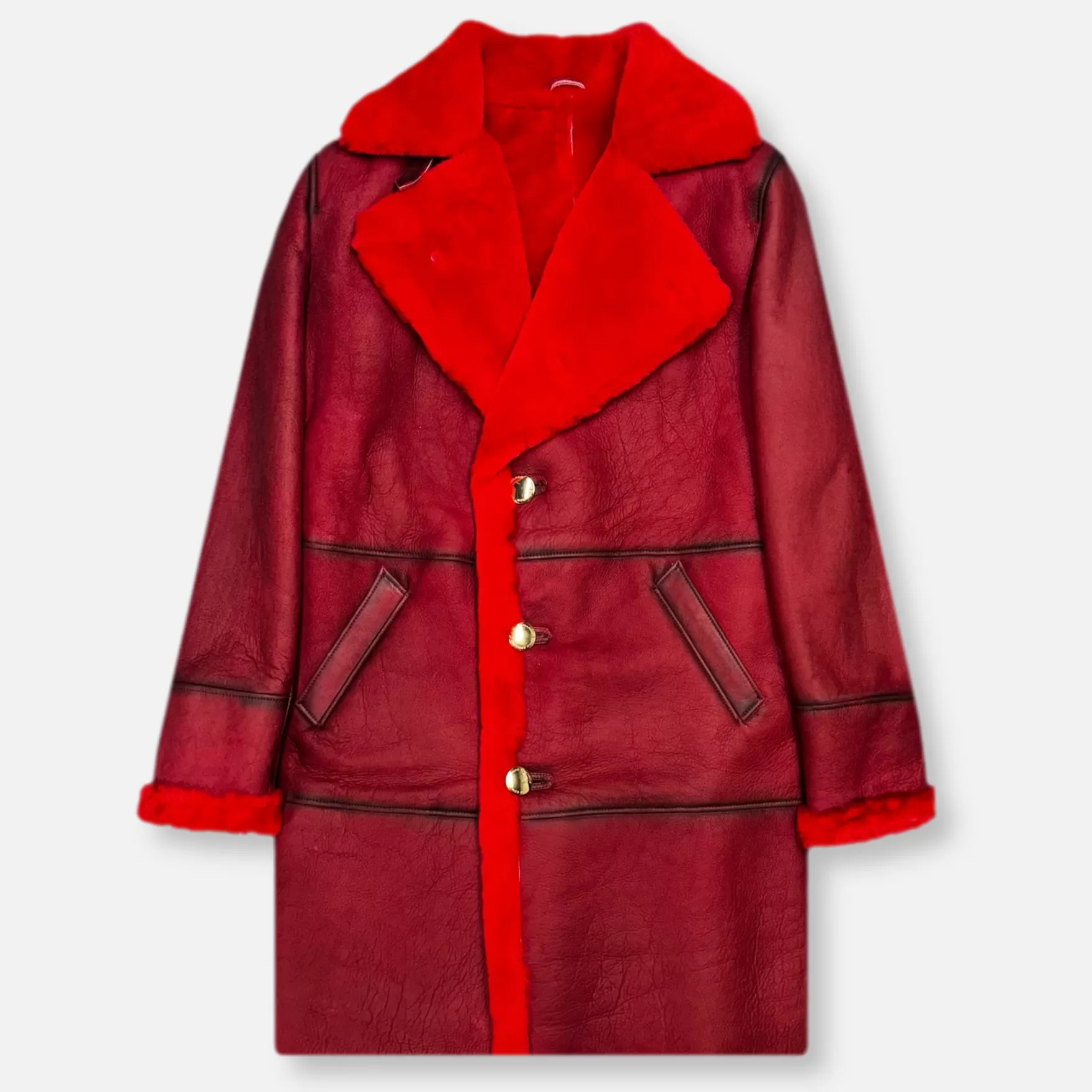 New Edition Fashion Coats & Outerwear-Dufner Long Shearling Coat FW25 Red