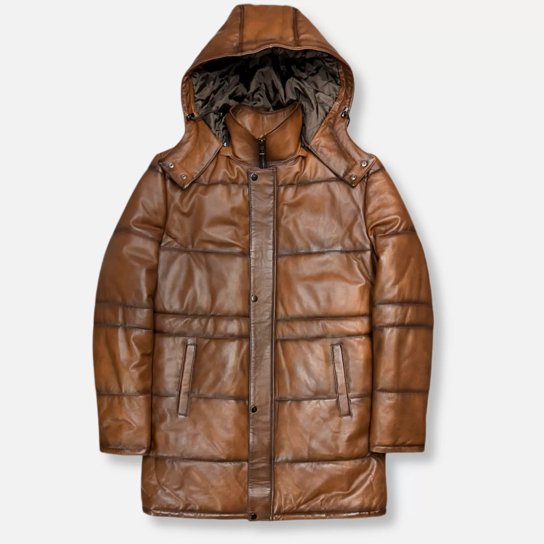 New Edition Fashion Coats & Outerwear-Durango Long Puffer Leather Jacket Camel