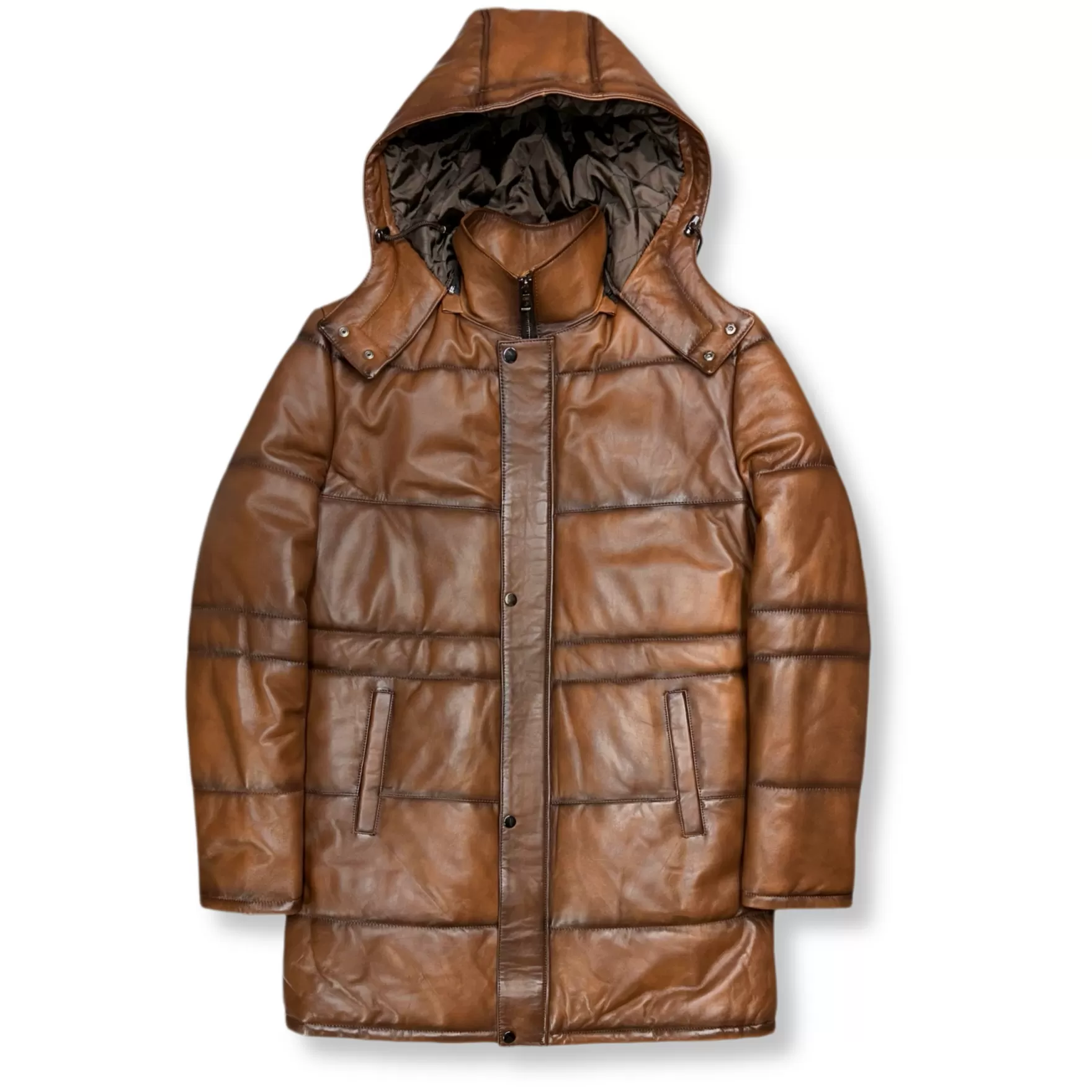 New Edition Fashion Coats & Outerwear-Durango Long Puffer Leather Jacket Camel