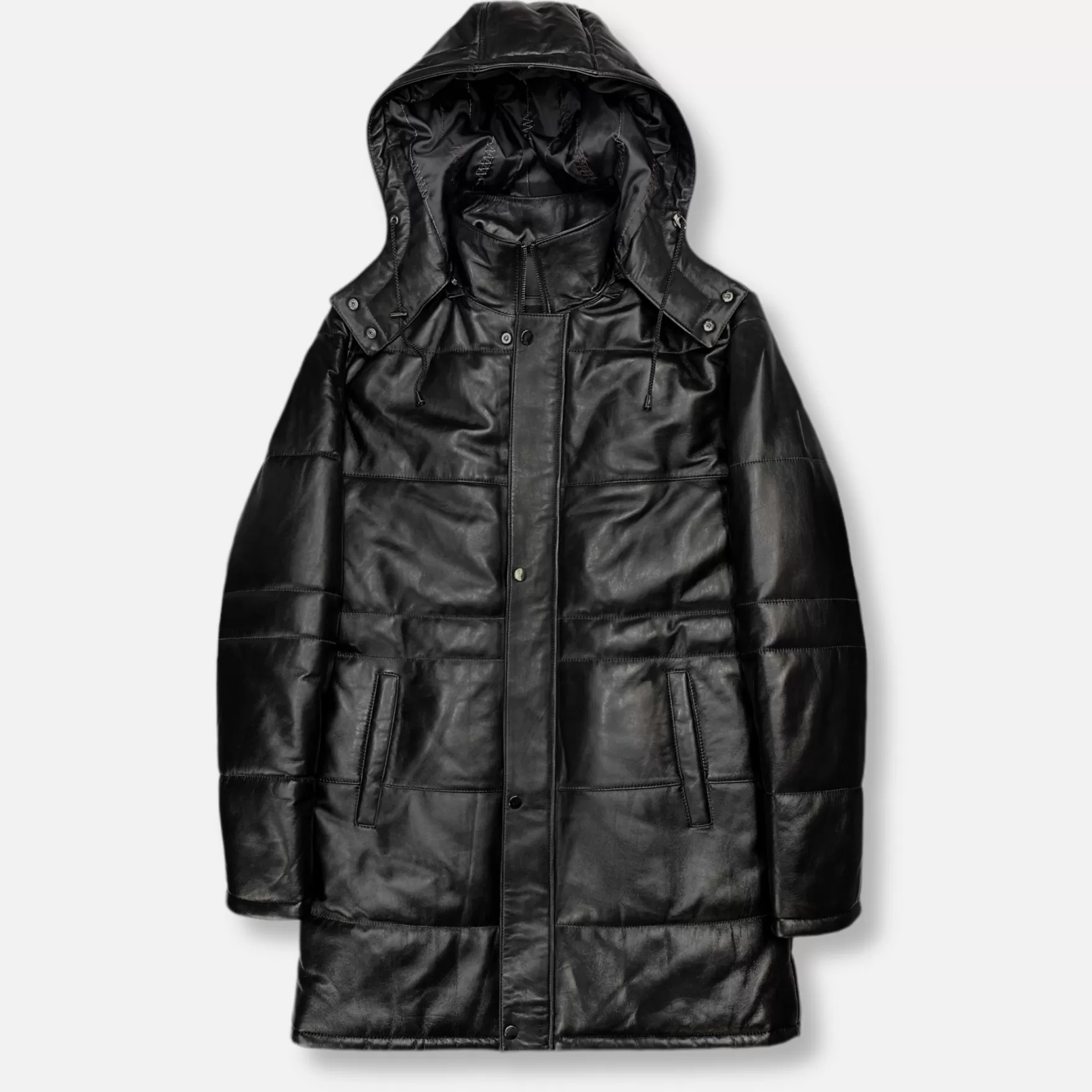 New Edition Fashion Coats & Outerwear-Durango Long Puffer Leather Jacket Black