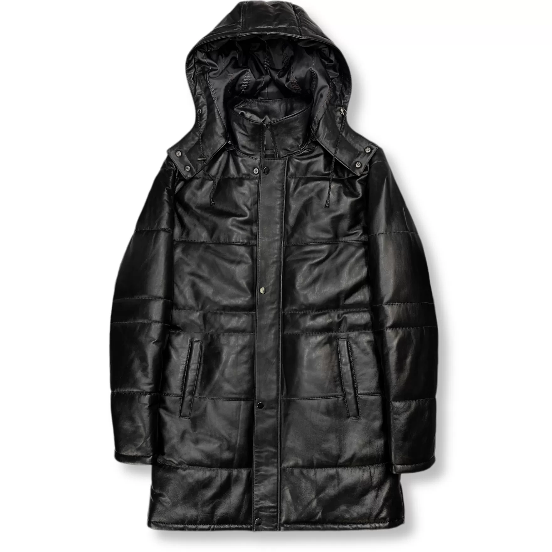 New Edition Fashion Coats & Outerwear-Durango Long Puffer Leather Jacket Black