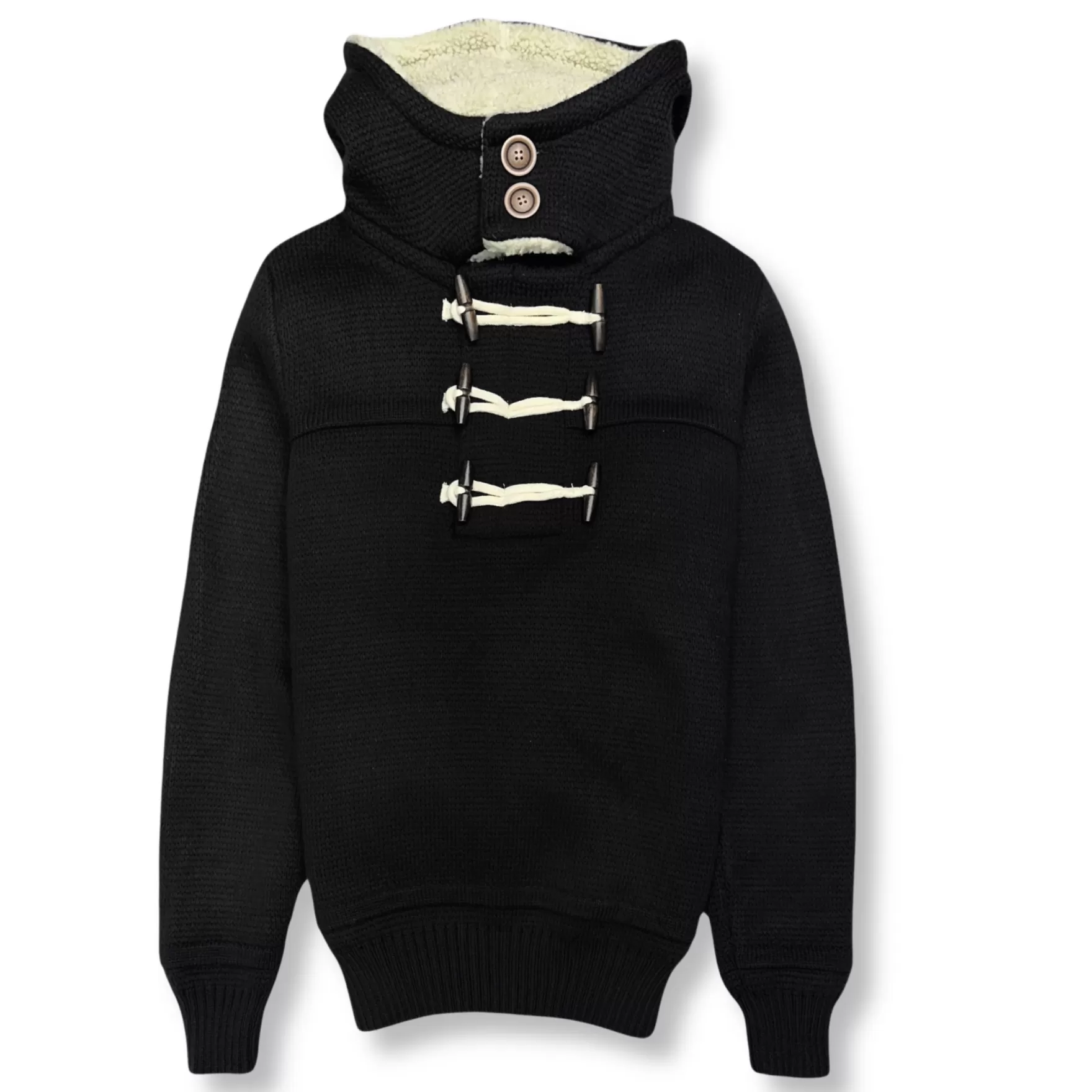 New Edition Fashion Sweaters-Durrell Toggle Knit Hoodie Black