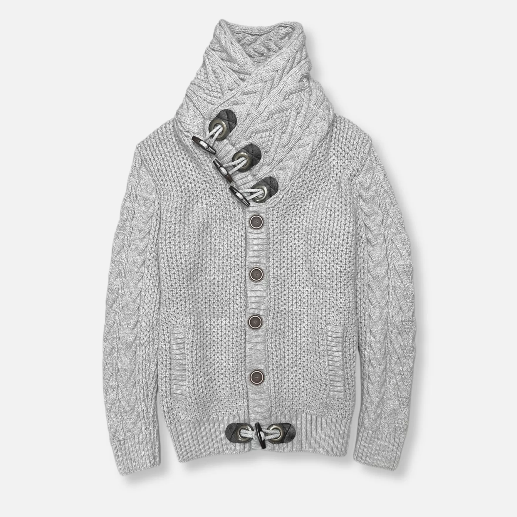 New Edition Fashion Sweaters-Duskin Cable Knit Button-Up Sweater Grey