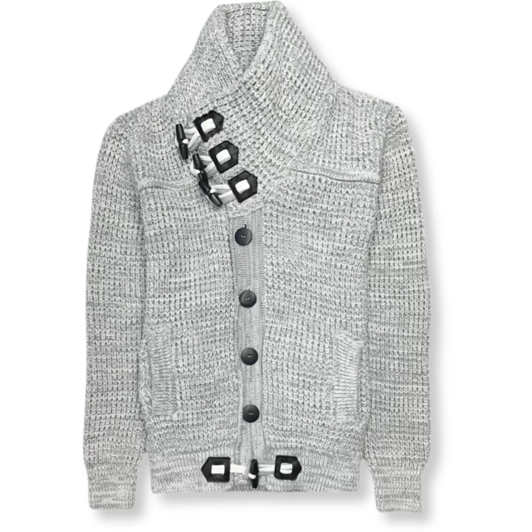 New Edition Fashion Sweaters-Duval Cable Knit Button-Up Sweater Grey