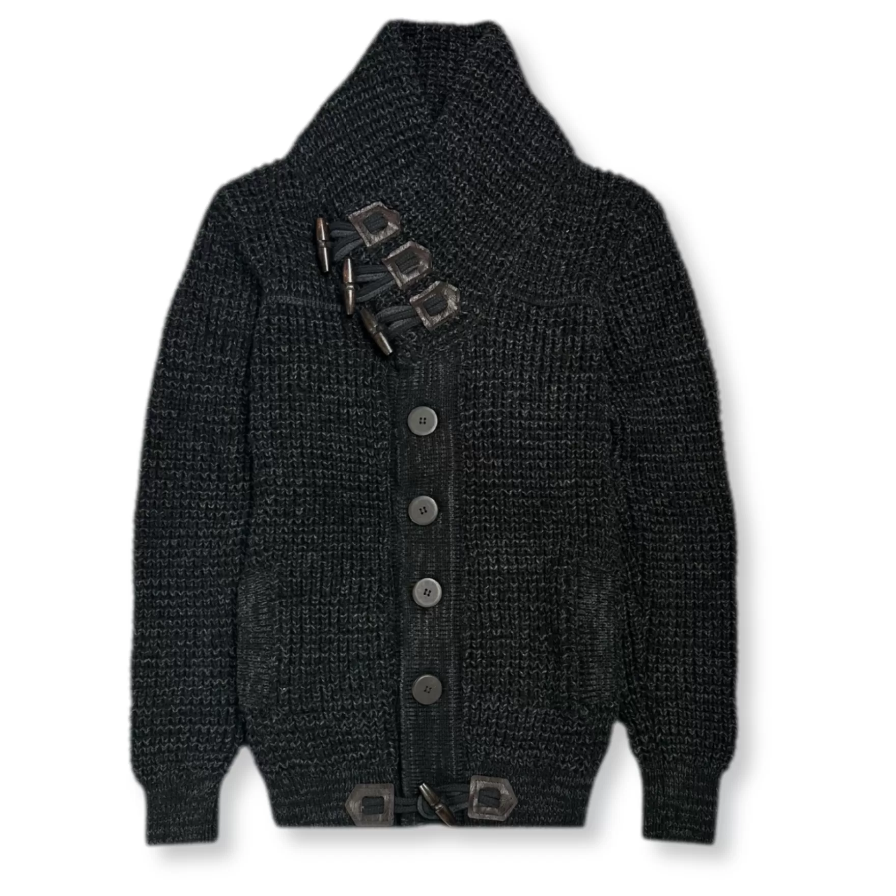 New Edition Fashion Sweaters-Duval Cable Knit Button-Up Sweater Charcoal