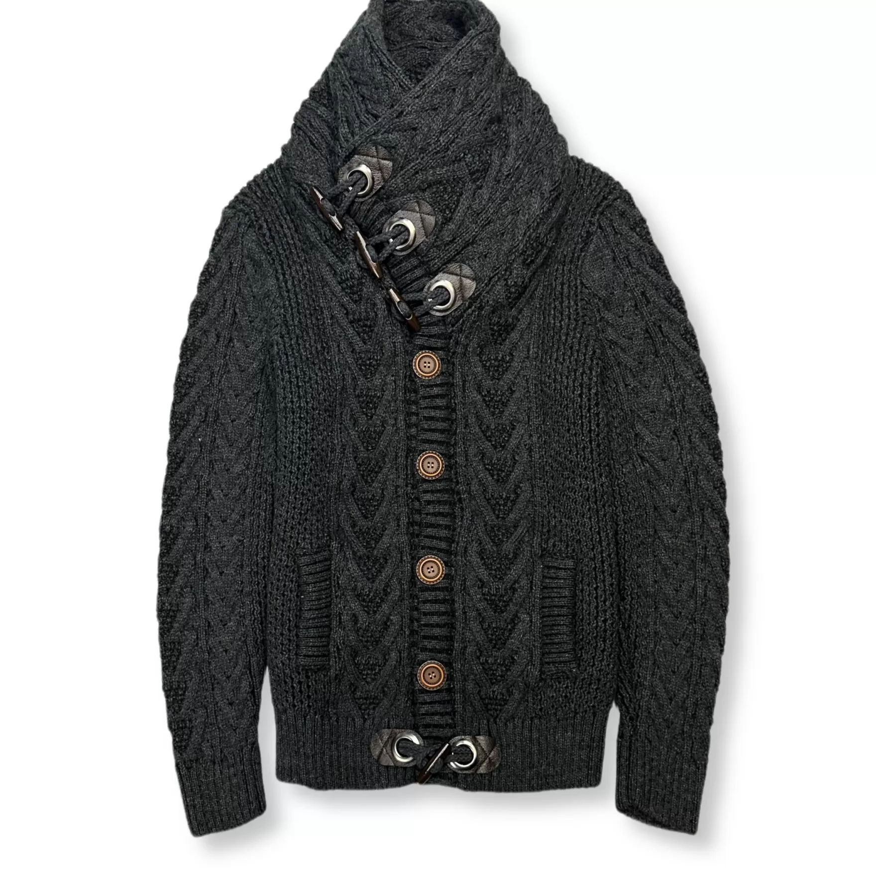 New Edition Fashion Sweaters-Dwight Cable Knit Button-Up Sweater Charcoal