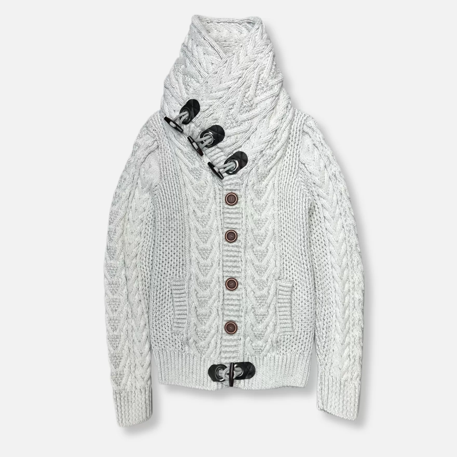 New Edition Fashion Sweaters-Dwight Cable Knit Button-Up Sweater White/Grey