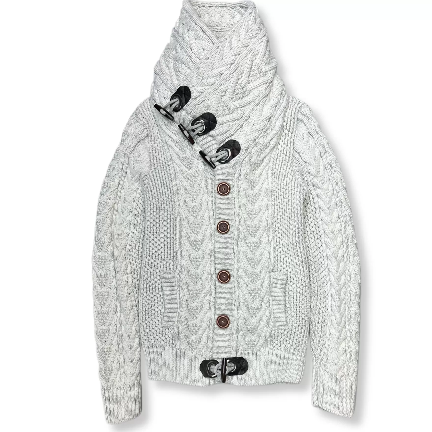 New Edition Fashion Sweaters-Dwight Cable Knit Button-Up Sweater White/Grey