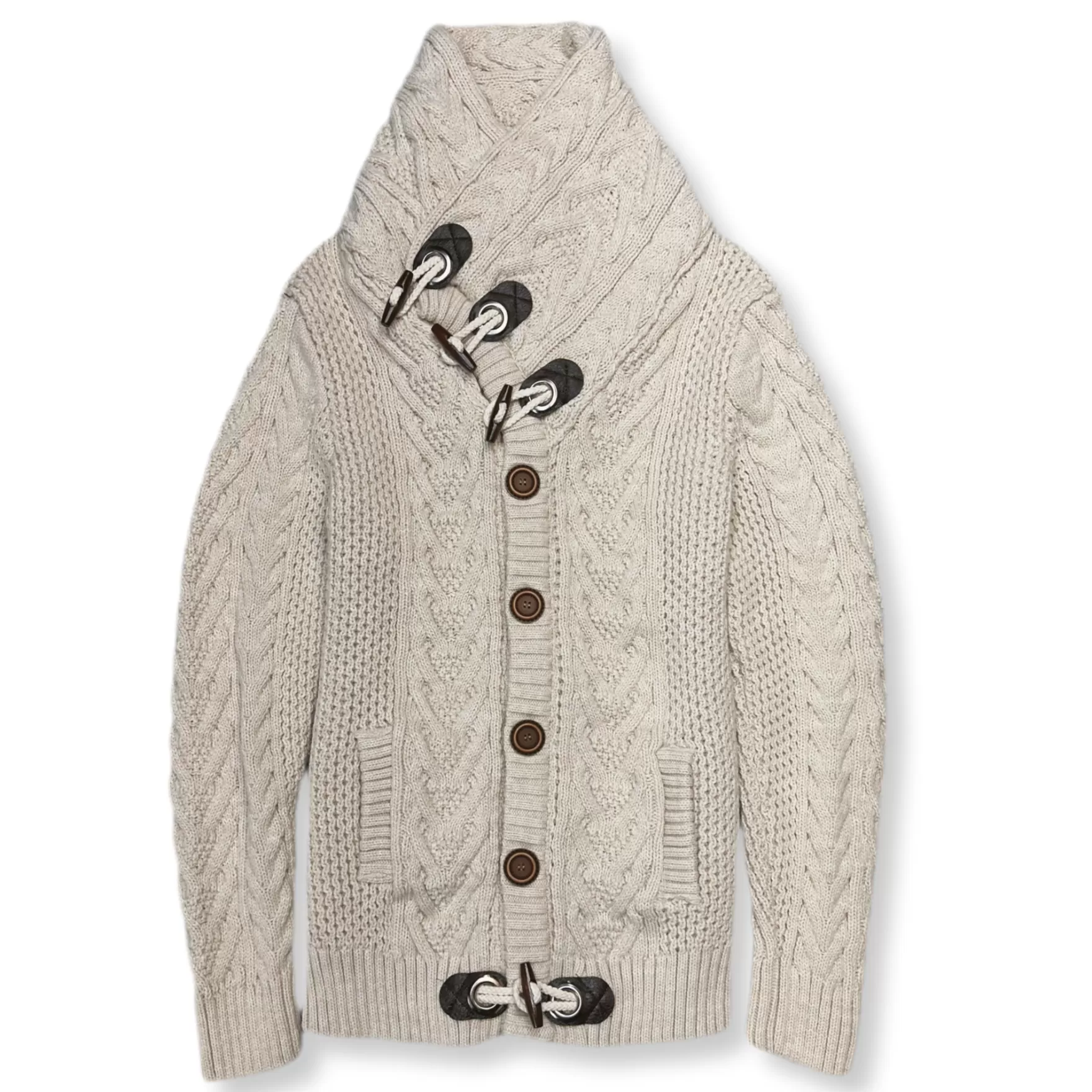 New Edition Fashion Sweaters-Dwight Cable Knit Button-Up Sweater Beige