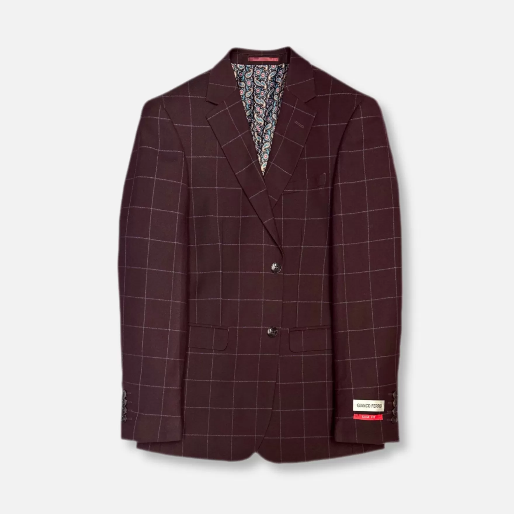 New Edition Fashion Suits-Gerard Slim Windowpane Suit Bordeaux