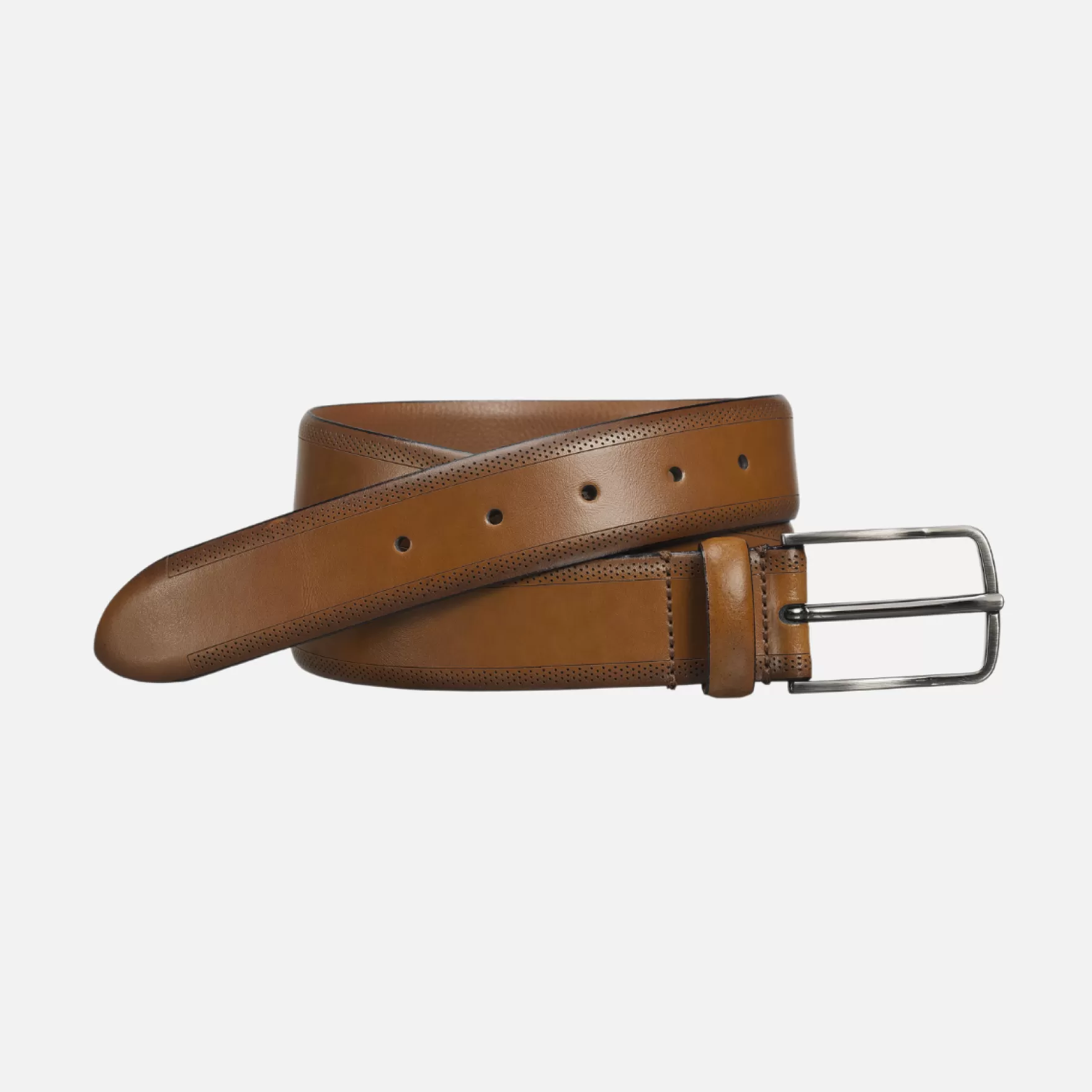 New Edition Fashion Belts-Joshua Edge Perfed Embossed Belt Tan