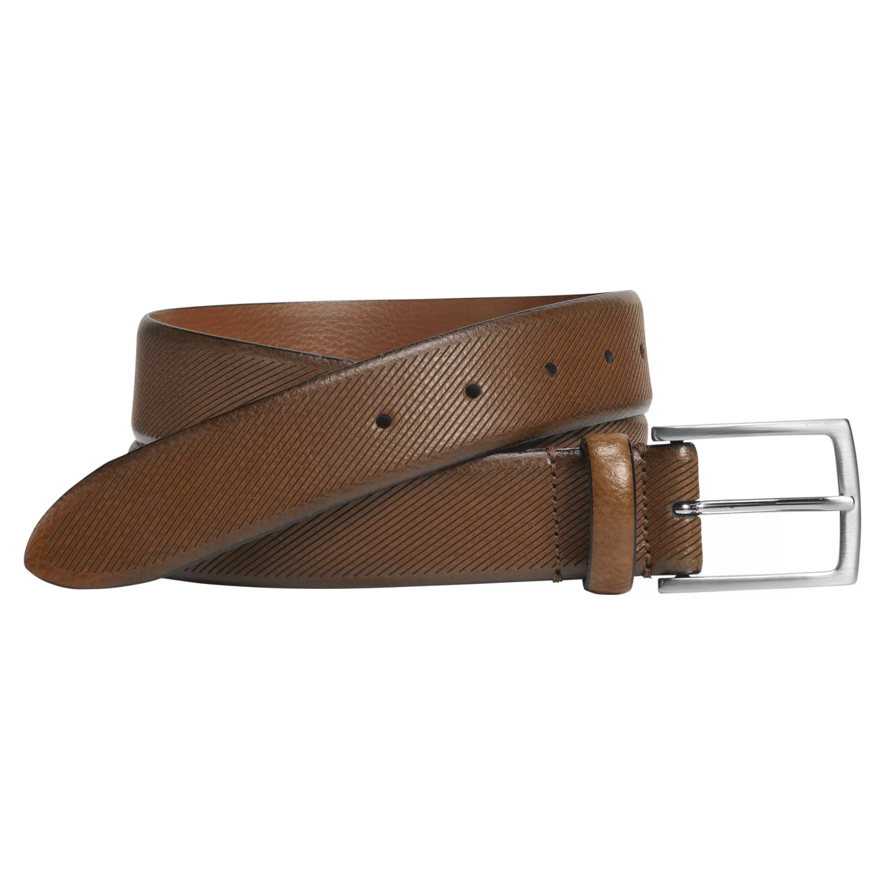 New Edition Fashion Belts-Julius Diagonal Embossed Belt Tan