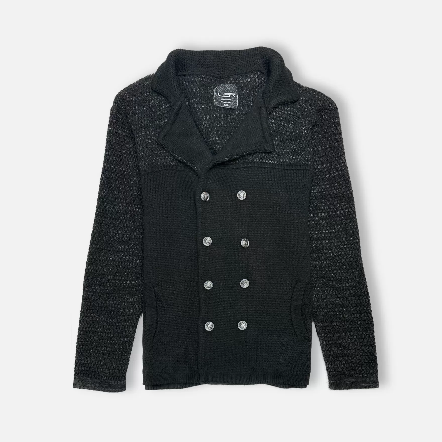 New Edition Fashion Sweaters-Larock Knitted Double Breasted Cardigan Black/Smoke