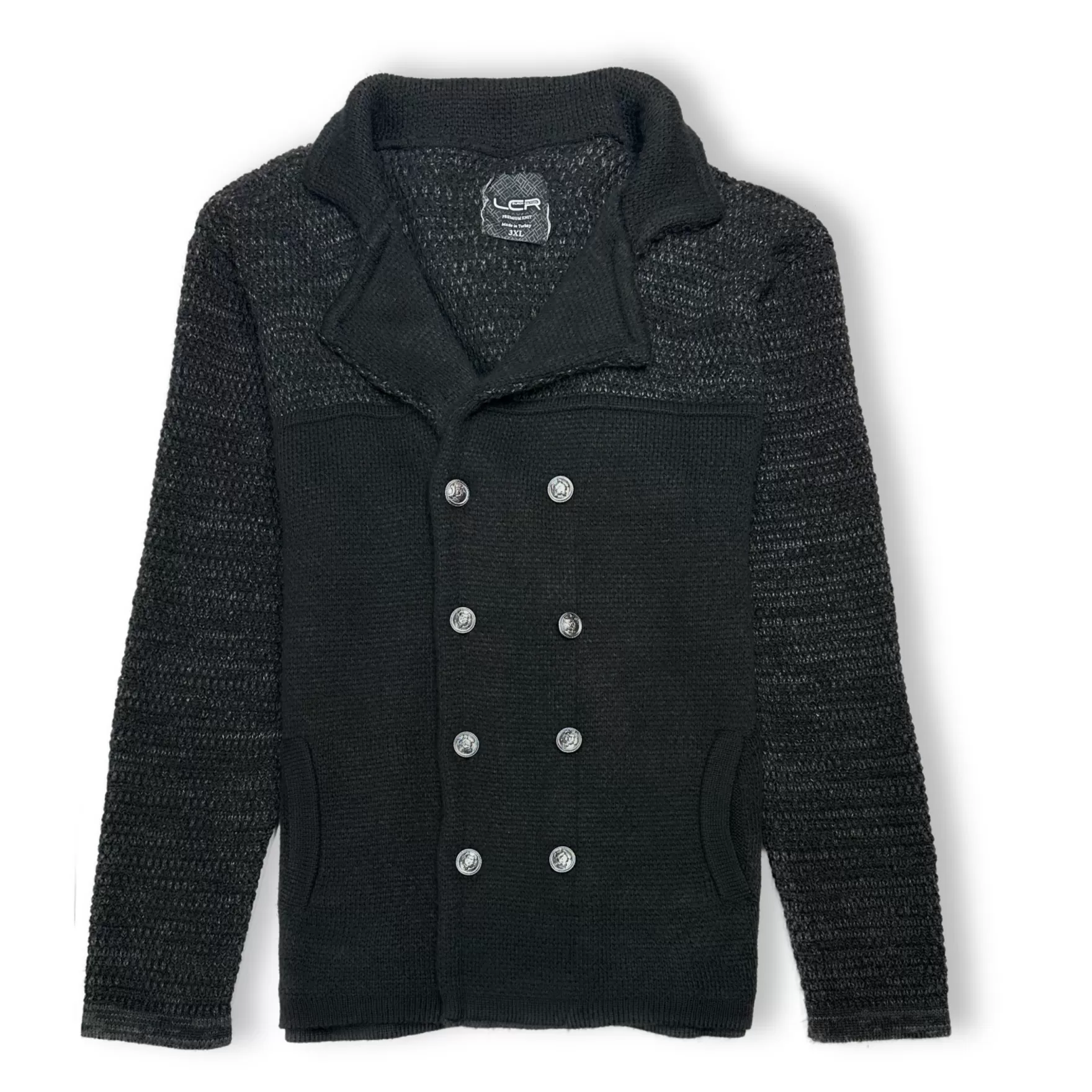 New Edition Fashion Sweaters-Larock Knitted Double Breasted Cardigan Black/Smoke