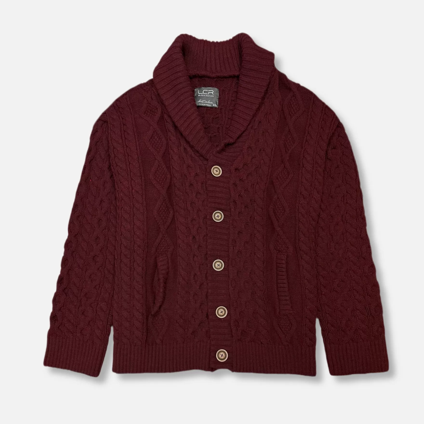 New Edition Fashion Sweaters-Lesner Loose Fit Knitted Shawl Cardigan Burgundy