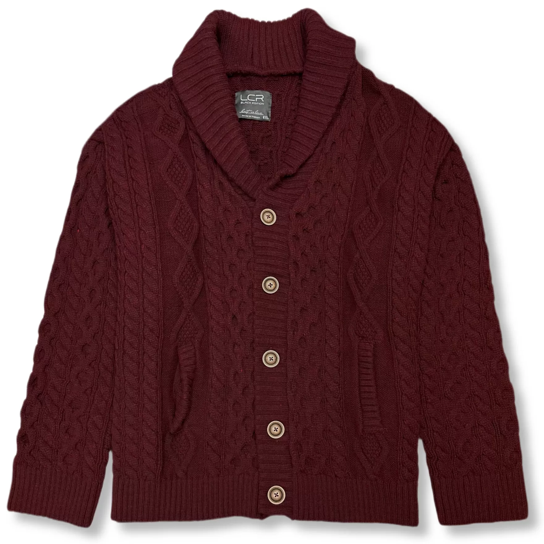 New Edition Fashion Sweaters-Lesner Loose Fit Knitted Shawl Cardigan Burgundy