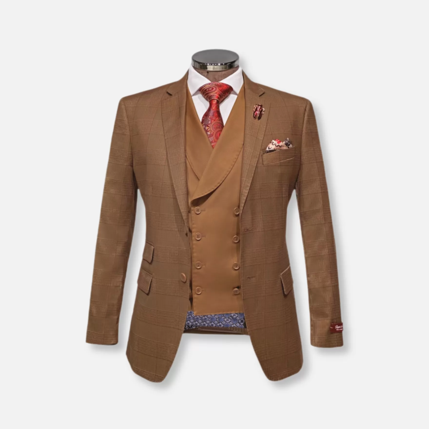 New Edition Fashion Suits-Lorenzini Vested Tailored Suit Copper