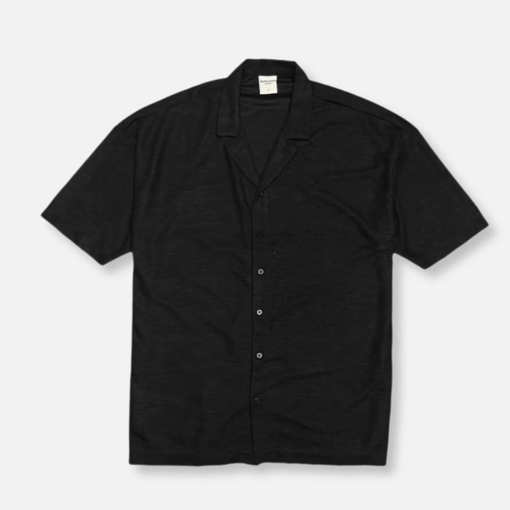 New Edition Fashion Button Downs-Madani Oversized Knit Revere Collar Shirt Black