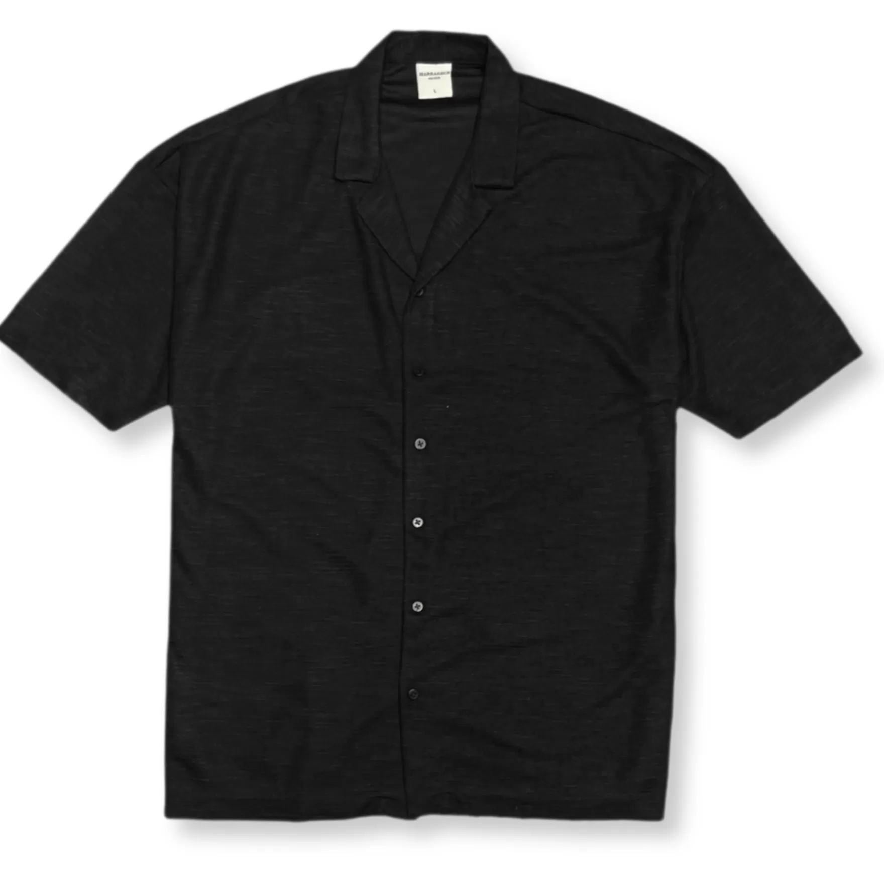 New Edition Fashion Button Downs-Madani Oversized Knit Revere Collar Shirt Black