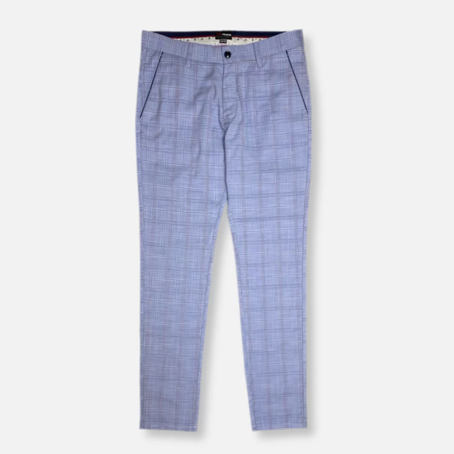 New Edition Fashion Pants-Remi Slim Fit Plaid Pants Light Blue